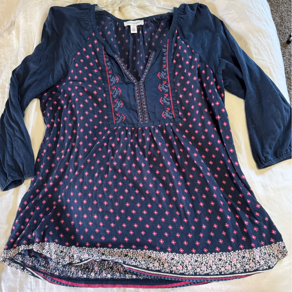 Navy and Pink Floral Women's Top